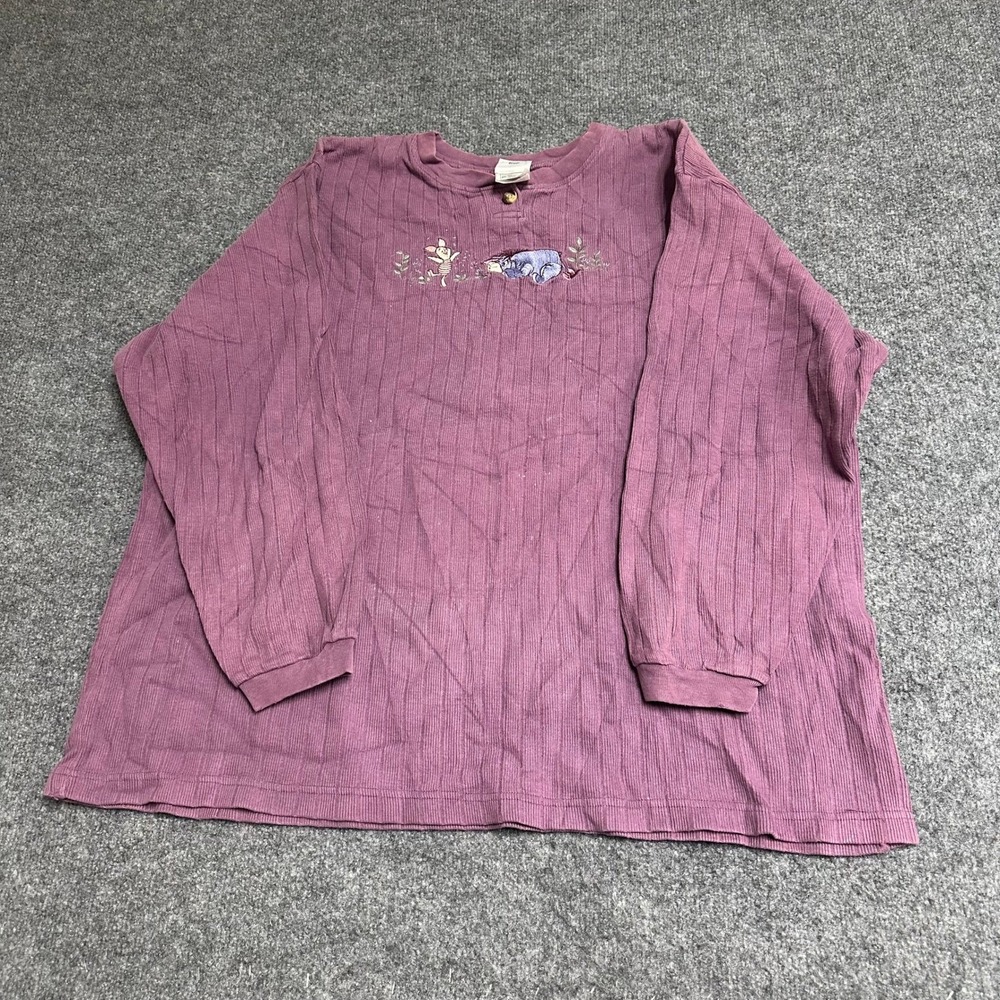 The Disney Store Shirt Womens XXL Purple Cotton Ribbed Piglet Eeyore Henley Top